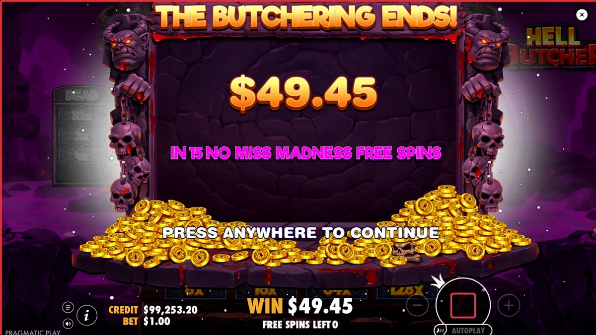 Tampilan visual slot Hell Butcher dengan tema horor dan simbol-simbol mengerikan